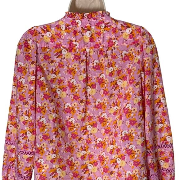 J. Crew Floral Ruffleneck Shirt Blouse Pink and Orange Size XXS - Picture 12 of 12